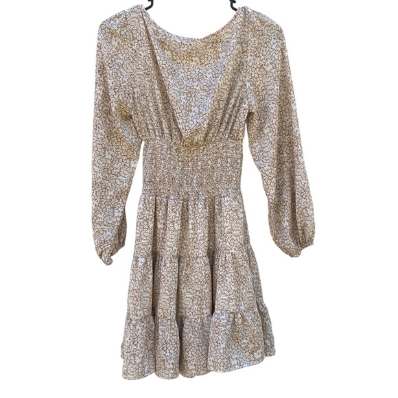 Princess Polly Womens Size 2 Devante tan floral long sleeve mini dress NWOT👇🏼 - Picture 3 of 8